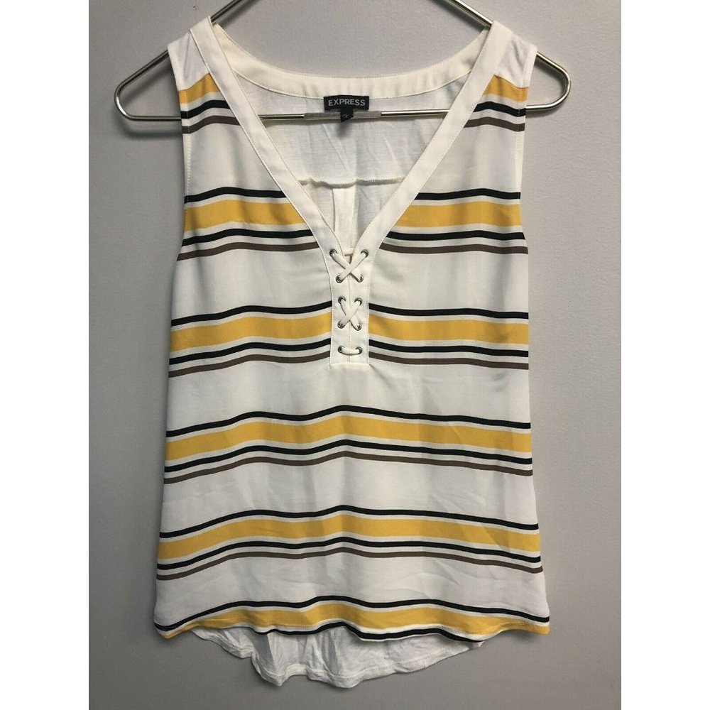 Express Women's Tank Top Yellow White Brown Stripe